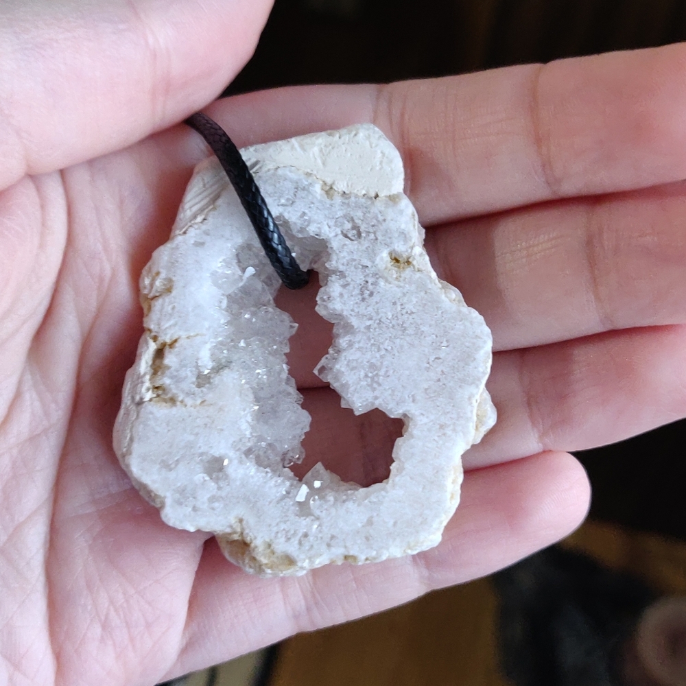 Natural white druzy agate necklace